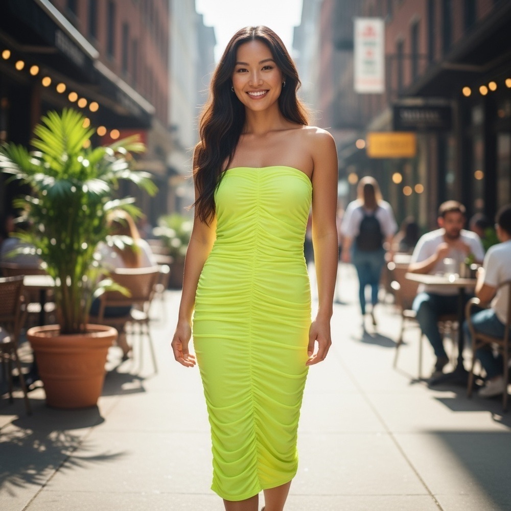 Ruched Detailed Neon Tube Dress See Through
New